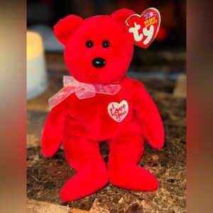 ❤️ TY Beanie Baby Secret Red Bear I Love You Plush